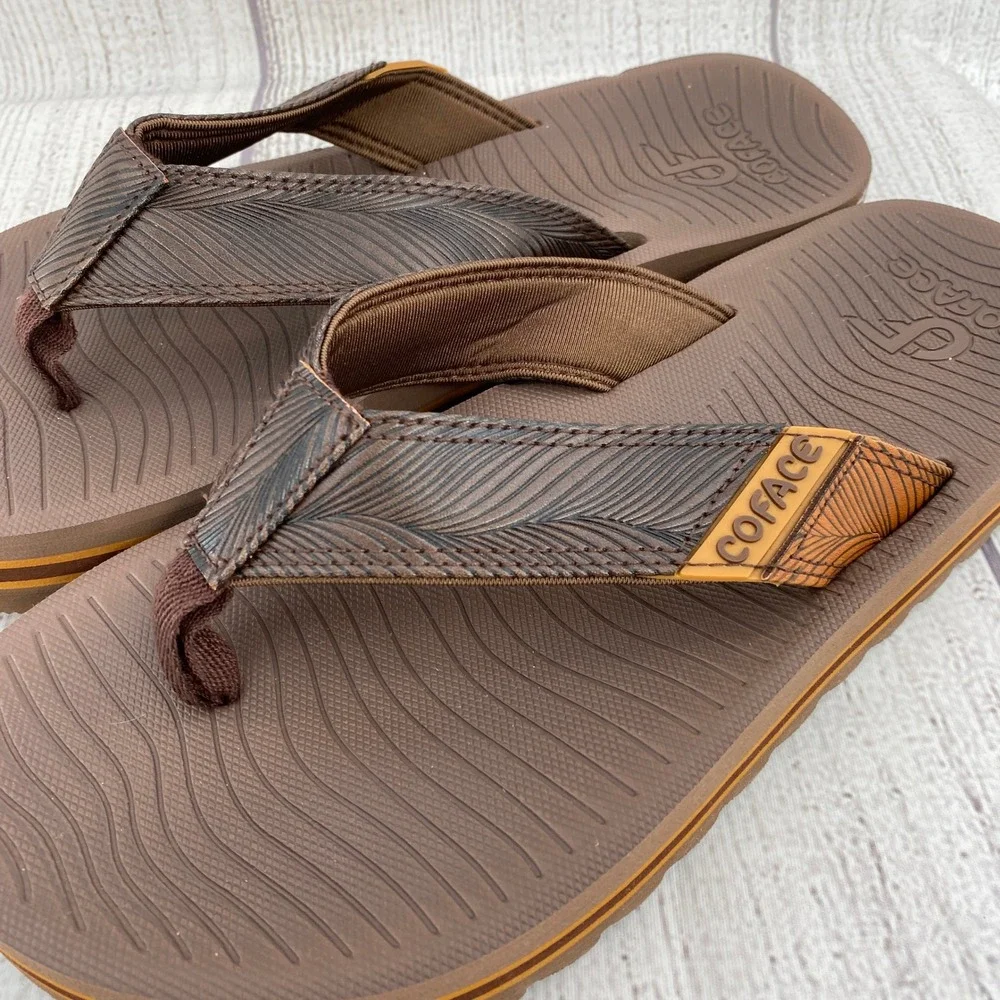 Coface Flip Flop Sandals Mens 10 Brown Yoga Mat Textured Straps Summer Sandal
